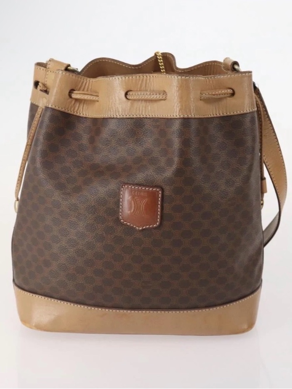 Celine Brown Monogram Bucket Bag with Tan Trim and Matching Pouch - Picture 4 of 16